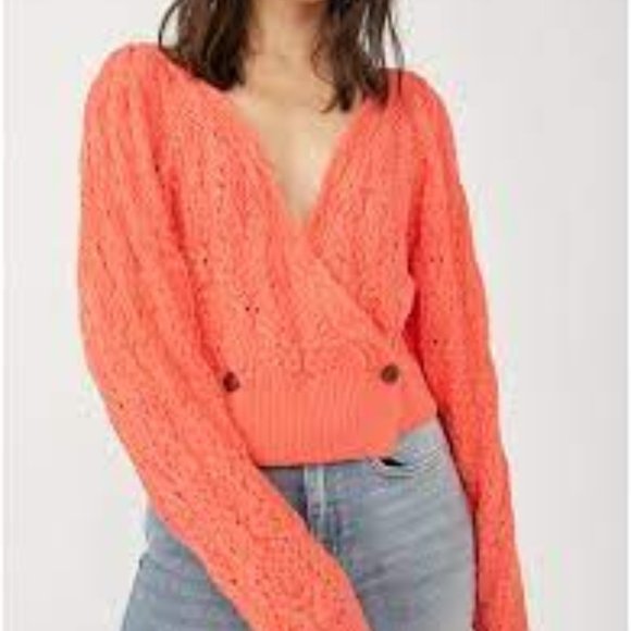 Free People Sweaters - Free People Olive You butterfly-knit faux wrap womens cardigan size M